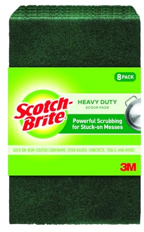 Scotch-Brite Heavy Duty Scouring Pad, Dish Scrubber for Kitchen + Outdoor, 8 Scrub Pads for Uncoated Pots and Pans, Cast Iron Cooktops, Grill Grates, Oven Racks, & BBQ, Durable, Long-Lasting