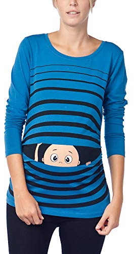 Ropa premamá Divertida y Adorable, Camiseta con Estampado, Regalo Durante el Embarazo - Manga Larga (Azul Oscuro, Small)