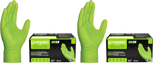 GLOVEWORKS HD Green Nitrile Industrial Disposable Gloves, 8 Mil, Latex-Free, Raised Diamond Texture, Medium, Box of 100
