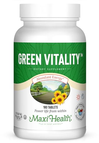 Super Greens Capsules – Green Vitality Tablets with Spirulina, Wheat Grass, Barley Grass & Chlorella – Natural Green Vitamins & Superfood Supplement for Energy, Detox & Immune Support – 180 Tablets