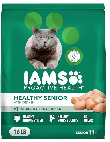 IAMS Proactive Health Senior Dry Cat Food Cat Food Dry Chicken Recipe, Real Chicken in Every Bite, 16 lb. Bag