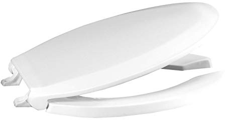 Centoco Elongated Toilet Seat, Open Front with Cover, Heavy Duty Commercial, Stainless Steel Self Sustaining Hinge, Plastic, Made in the USA, 820STSS-001, White