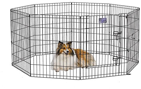 MidWest Homes for Pets, Recinto per animali in metallo, pieghevole, con porta, picchetti e rivestimento per elettrodeposizione nero, offre 1,5 metri di spazio per giocare, 76 cm di altezza