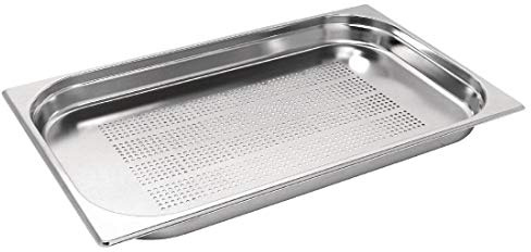 Vogue 81911 Stainless Steel Perforated 1/1 Gastronorm Pan 40mm Deep Food Container , Silver
