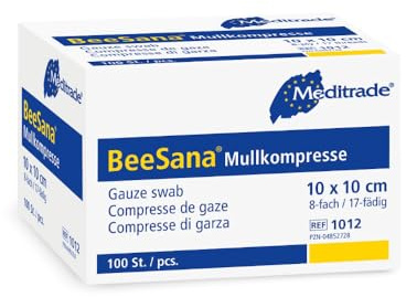 BeeSana® Mullkompresse, ohne RöKo, unsteril, 8-fach, 10 x 10 cm - B01MY2PDX0 | Packung (100 Stück)