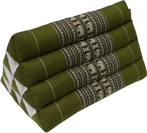 GURU SHOP Cuscino triangolo Thai, cuscino triangolare, kapok – verde hennagra, 30 x 30 x 50 cm