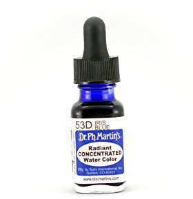 Dr. Ph. Martin's Radiant Concentrated Water Color (53D) Watercolor Bottle, 0.5 oz, Iris Blue, 1 Bottle