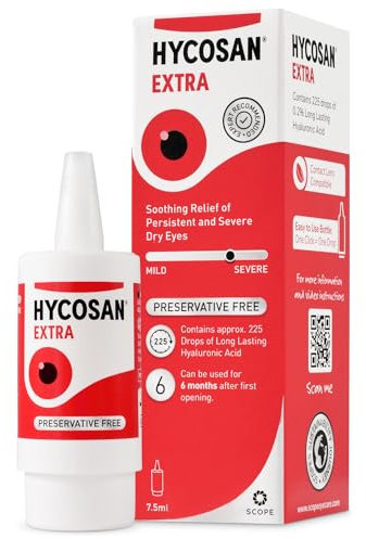 Hycosan Extra - Eye Drops with Hyaluronic Acid for Soothing Relief of Severe and Persistent Dry Eyes - Contact Lens Compatible - Preservative Free - 225 Measured Doses
