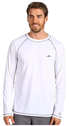 Speedo Men's UV Swim Shirt Long Sleeve Loose Fit Easy Tee White XX-Large, 1 Count (Pack of 1)