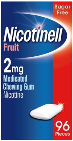 Nicotinell Fruit Gum 2mg (96 Pieces), Stop Smoking Aid, Sugar Free Nicotine Gum, Mild Fruit Flavour, 2mg Regular Strength for Light Smokers, Quit Smoking Aid, Mega Pack