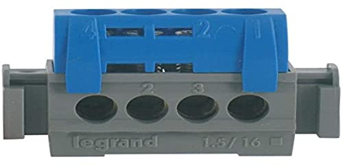 Legrand - Bornier de neutre - 4 bornes pour câble 1,5 à 16 mm² - bleu