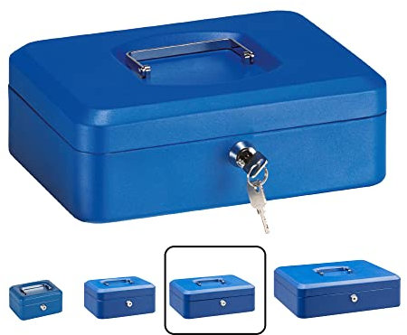 ARREGUI Elegant C9235 Caja Caudales con Llave para Contar y Transportar Dinero | Caja de Seguridad de acero con bandeja interior | Caja fuerte portatil 25 cm de ancho | Color Azul