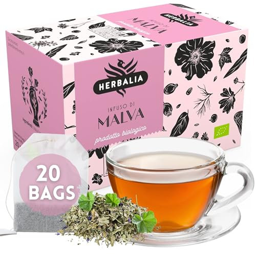 HERBALIA - Tisane à la Mauve en Sachets, Coffret d'Infusion à la Mauve de 20 Sachets Sans Agrafes, 20 g de Mauve pour Infusions et Tisanes
