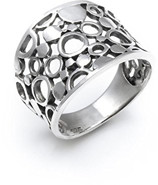 Silverly Bague en Argent Sterling à Motif de Cercle Ouvert en Filigrane pour Femme | Bagues de Pouce Modernes à Large Bande Concave | Bague Épaisse en Argent 925