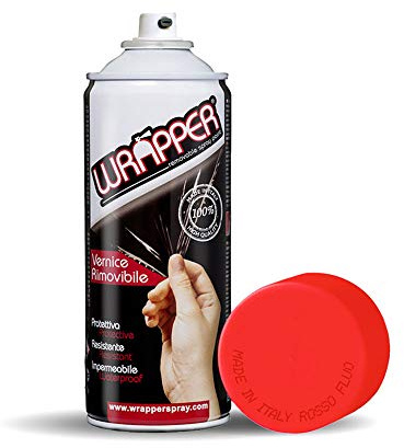 4R Quattroerre.it 16428 Wrapper Spray Rosso Fluo Opaco | Vernice Removibile per Carrozzeria | Pellicola Spray Protettiva UV e Anti-Graffio | Wrapping Liquido Made in Italy