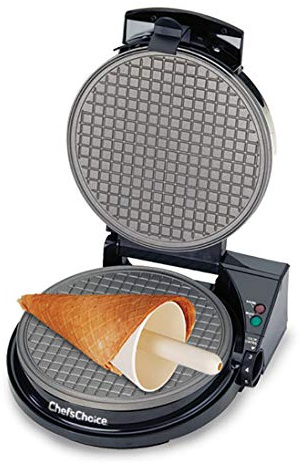Chef'sChoice Ice Cream Cone Maker WaffleCone Express With Nonstick Heating Plates Instant Heat Recovery Creates Delicious Homemade Sugar and Waffle Cones Easy to Clean, 1050-Watts, Silver
