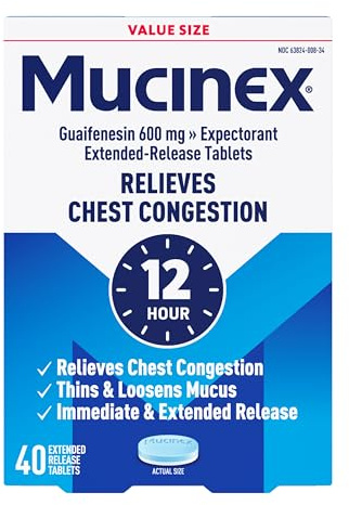 Mucinex 12Hr Expectorant Excess Mucus & Chest Congestion Relief, 40 Tablets