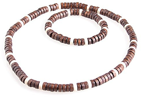 DonDon Halskette und Armband mit Echtholzperlen im Beach Look