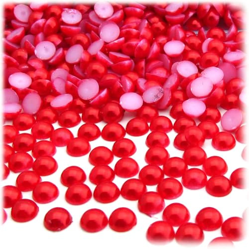 The Crafts Outlet 144pc Pearl Finish Half Dome Beads, Round, 5mm, Tulip Red