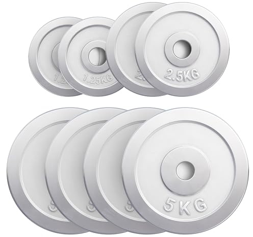 GORILLA SPORTS® Viktskivor - Enkel/Set, 1,25 kg, 2 kg, 2,5 kg, 5 kg, 10 kg, 15 kg, 20 kg, 25 kg, 27,5 kg, 30 kg Vikter, 30/31 mm hål, gjorda av viktskivor i krom