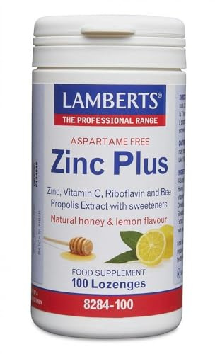 Lamberts Zinc Plus Lozenges – with Vitamin C and Propolis – Immune & Throat Support – 100 Lozenges
