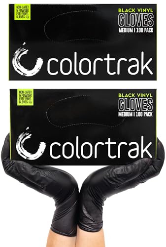 Colortrak Black Vinyl Gloves, Disposable Latex-Free & Powder-Free Hair Color Gloves for Chemical Processing & Salon Services, 200 Count (2 Boxes), Medium