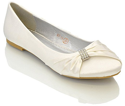 ESSEX GLAM Womens Bridal Wedding Satin Pumps Ladies Slip ON Prom Bridesmaid Pumps Shoes Size 3 4 5 6 7 8 (UK 6 / EU 39 / US 8, White Satin)