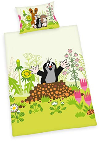 Herding DER KLEINE MAULWURF Kleinkinder-Bettwäsche-Set, Wendemotiv, Bettbezug 100 x 135 cm, Kopfkissenbezug 40 x 60 cm, Baumwolle/Renforcé