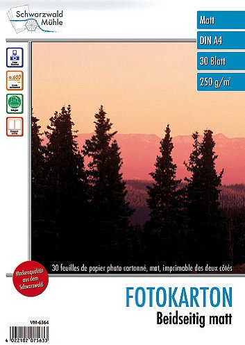 Schwarzwald Mühle Fotopapier beschichtet: 30 Bl. Foto-Karton Matt beidseitig A4 (Druckerpapier für Fotos, Foto Papiere, Fotodrucker)