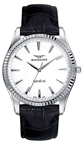Sandoz Classic 81308-00 - Reloj de mujer, de acero , con correa de piel color negro, con cristal de zafiro y maquinaria Suiza.