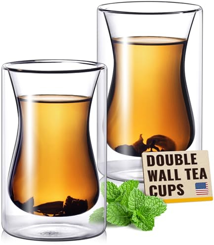 Eparé 6 oz Turkish Tea Cups Set of 2 – Heat Resistant Double Wall Turkish Tea Glass – Lightweight and Insulated Borosilicate Glasses