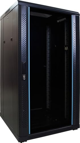 22HE 19 tums serverskåp – med glasdörr (B x D x H) 600 x 600 x 1 200 mm – svart – lastkapacitet 800 kg