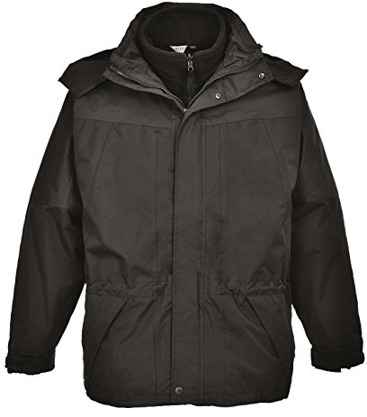 Portwest S570 Chaqueta Aviemore 3 en 1 Costuras Encintadas Cierre de Velcro | Negro, L, EN 343 Clase 3:1, Cinco Bolsillos, Manga Larga, Unisex, Doble Tapeta Antiaguaceros, Puños Elásticos, Con Cremallera