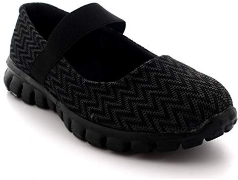 Get Fit Women’s Mary Jane Trainers - Lightweight Breathable Walking Shoes with Hook & Loop Strap - Shock Absorbing Casual Fitness Sneakers for Gym, Travel & Everyday Comfort - Black - UK5/EU38