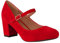 Womens Ladies MID Block Heel Mary Jane Office Work Formal Strap Dolly Shoes Size Red Faux Suede