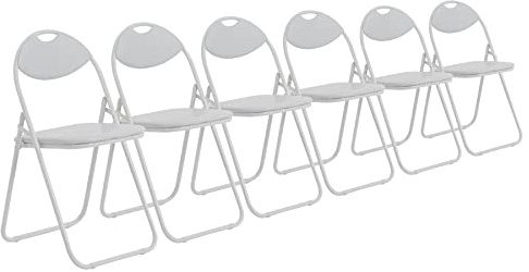 Harbour Housewares Steel Frame Padded Folding Chairs - White - Pack of 6 | 114kg Maximum Capacity, Soft Padded Seat & Backrest, 45cm Seat Height, Easy-Clean Cover, Protective Floor Feet