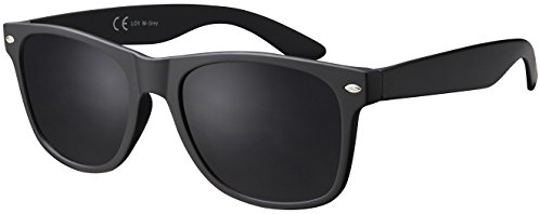La Optica B.L.M. Sonnenbrille Herren Retro Vintage UV 400 Schutz CAT 3 CE Damen JGA Party Nerd Rave Sport Brille - Matt Schwarz (Gläser: Grau)