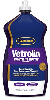 Farnam Vetrolin White 'N Brite Shampoo, Deep Cleaning and Color Brightening Shampoo for Horses and Dogs, 32 ounces