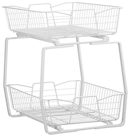 ClosetMaid 14 in. Pull Out Cabinet Organizer, 2 Tier, Heavy Duty, Slide Out Pantry Shelves Drawers for Kitchen, Bathroom, White