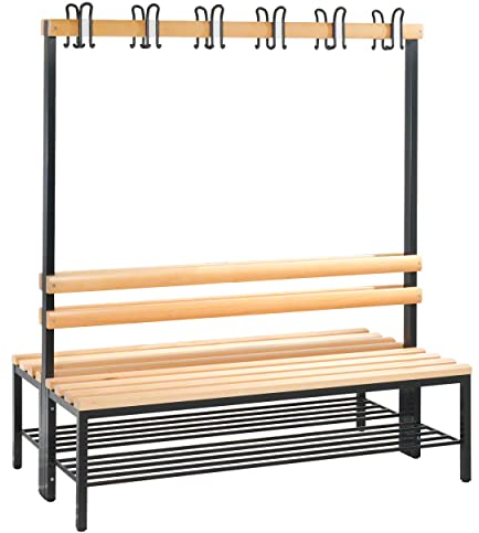 C und P Doppelseitige Garderobenbank ohne Schuhrost Umkleidebank 12 Haken, 165x150x75 cm