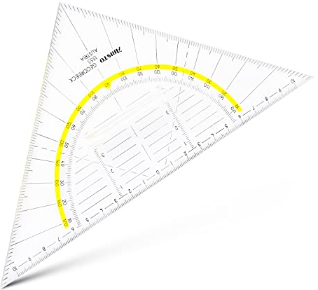 Aristo AR1555/2 Geodreieck mit festem Griff (Hypotenuse 22,5 cm, Tuschenoppen, Facette an der Hypotenuse, Plexiglas mit Tiefenprägung, Made in Austria) transparent