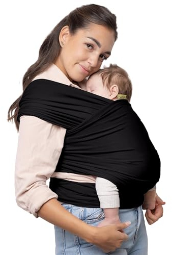 Boba Babytragetuch ab Geburt bis 15 kg - Kuschelweiches & Stützendes Baumwollfrottee, Tragetuch Baby Neugeboren bis Kleinkind, Einfach zu Binden (Schwarz)