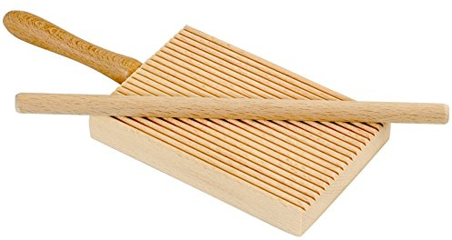 ELETTRO CENTER Item 298 Ridged Gnocchi Board and Garganelli Pasta Rod, Wooden, Beige