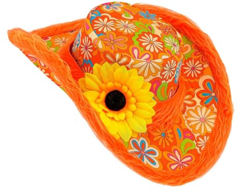 W WIDMANN MILANO Party Fashion Ibiza Hat with Plush Trim & Sunflower Orange -
