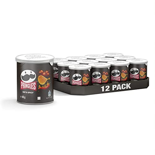 Pringles Hot & Spicy (12 x 40 g) – der unwiderstehliche Snack-Klassiker in der praktischen Dose – extra scharfe Chips mit Hot-Paprika-Geschmack – Pop. Play. Eat.