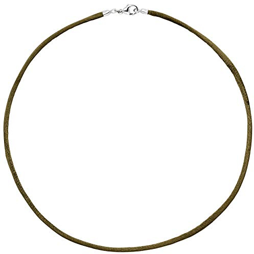 Jobo Damen Collier Halskette Seide oliv grün 2,8 mm 42 cm, Verschluss 925 Silber Kette