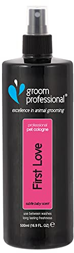 GROOM PROFESSIONAL First Love Haustier-Parfüm, Exzellenz in Sachen Haustierpflege, Hundeparfüm mit leichtem Babypuderduft, ideal für die Anwendung zwischen den Wäschen, Made in UK, 500ml