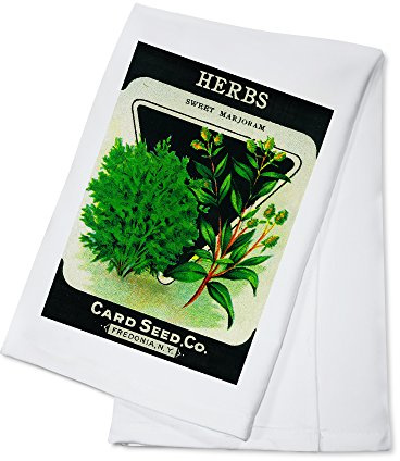 Lantern Press Herbs (Sweet Marjoram) Seed Packet (100% Cotton Tea Towel, Decorative Hand Towel, for Kitchen and Home)