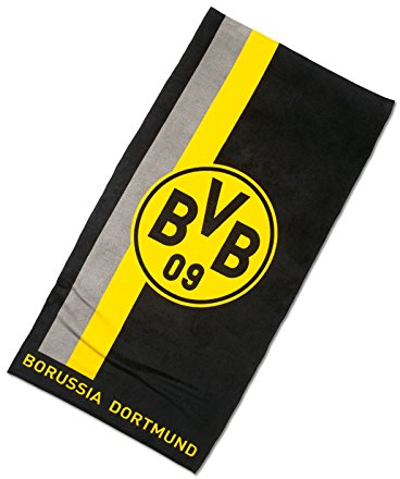 Borussia Dortmund Duschtuch mit Logo im Streifenmuster, Baumwolle , Schwarz/Gelb, 70 x 140 cm