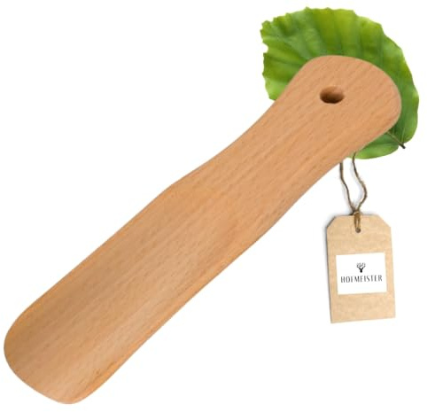 HOFMEISTER® Calzador de madera, ponerse y quitarse zapatos y botas de forma rápida y suave, resistente calzador de haya aceitado, 15,5 cm, adecuado para niños.